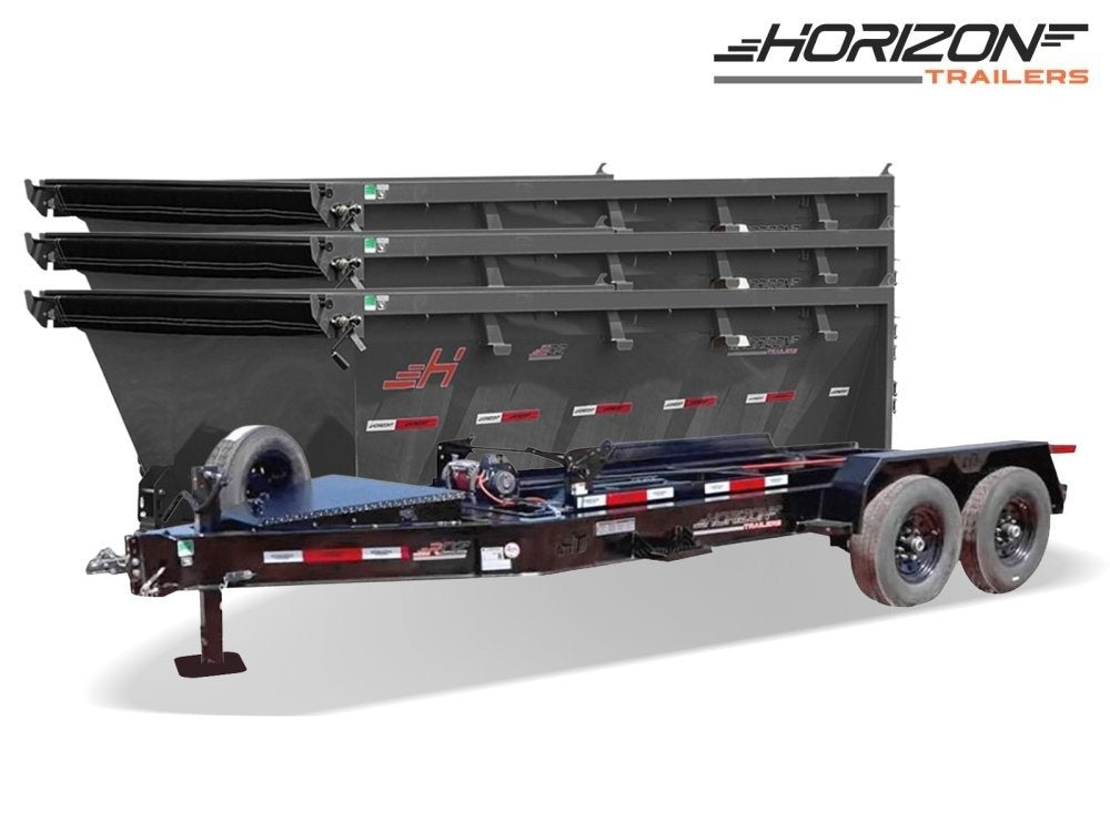 Horizon 14' RDZ BP Roll off Bundle (2) 7k Axles + 3 Bins w/ 4' Walls - Roll Off Packages/RO 14' Bumper Pull - Stryker Dealership Group