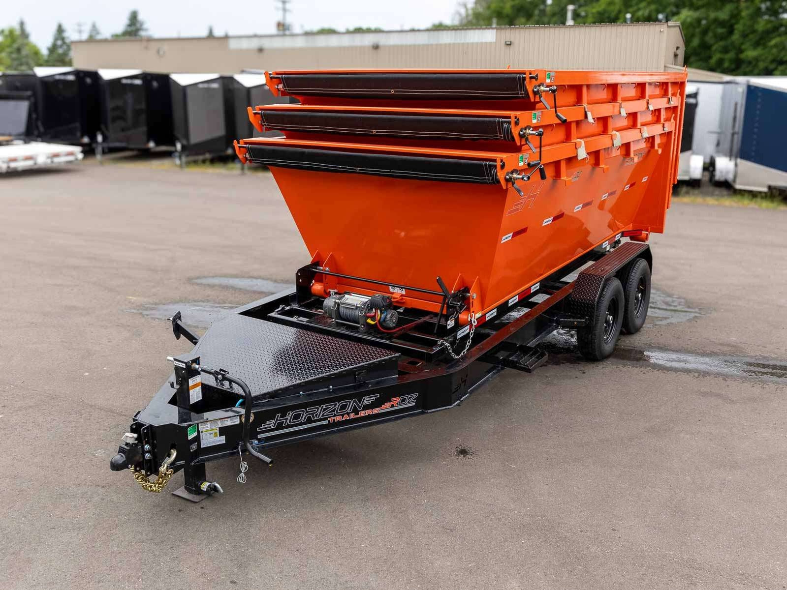 Horizon 14' RDZ BP Roll off Bundle (2) 7k Axles + 3 Bins w/ 4' Walls HZN14BP7K4FTEDZ3ORANGETX - Ghost ROP - Stryker Dealership Group