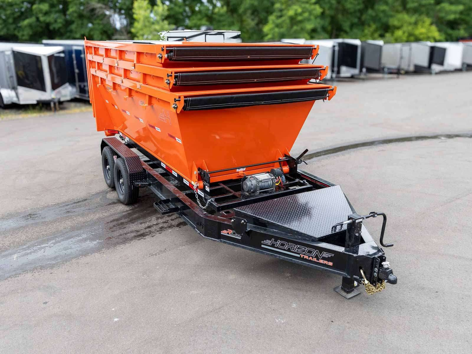 Horizon 14' RDZ BP Roll off Bundle (2) 7k Axles + 3 Bins w/ 4' Walls HZN14BP7K4FTEDZ3ORANGETX - Ghost ROP - Stryker Dealership Group