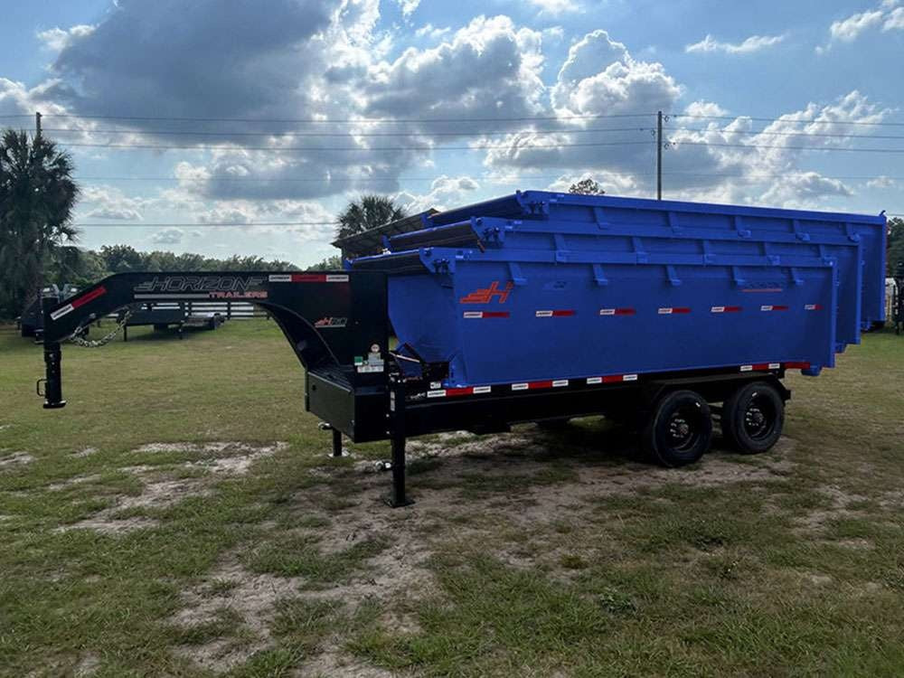 Horizon 16' HRD GN Roll off Bundle (2) 10k Axles + 3 Bins w/ 4' Walls HZN16GN10K4FTEDZ3BLUEFL - Ghost ROP - Stryker Dealership Group