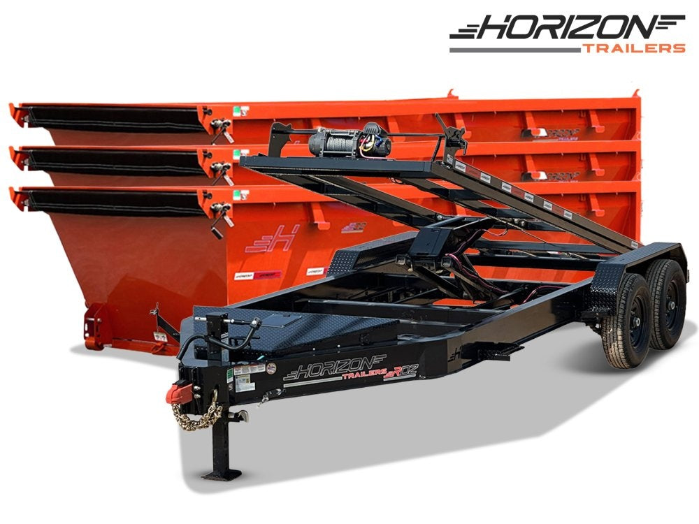 Horizon 16' RDZ BP Roll off Bundle (2) 7k Axles + 3 Bins w/ 4' Walls - Roll Off Packages - RO 16' Bumper Pull - Stryker Dealership Group