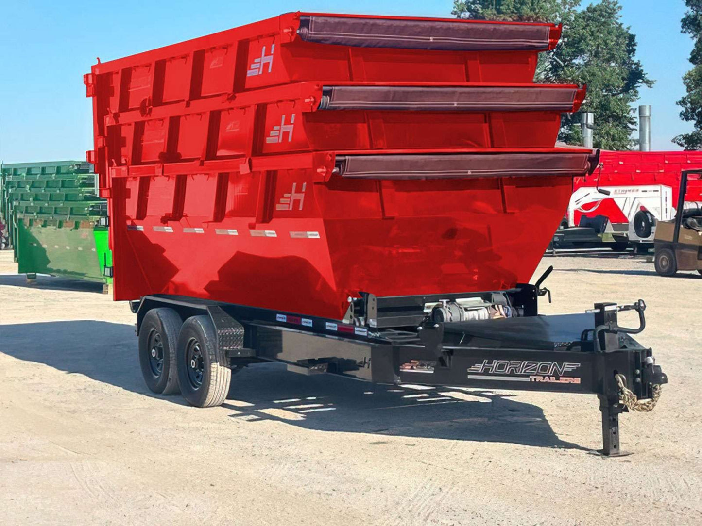 Horizon 16' RDZ BP Roll off Bundle (2) 7k Axles + 3 Bins w/ 4' Walls HZN16BP7K4FTEDZ3REDTX - Ghost ROP - Stryker Dealership Group