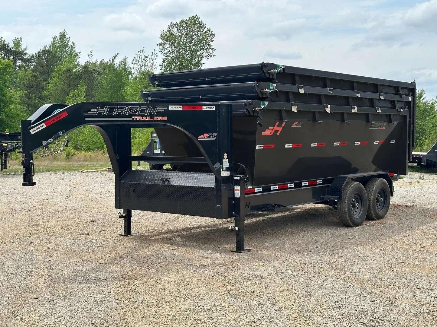 Horizon 16' RDZ GN Roll off Bundle (2) 7k Axles + 3 Bins w/ 4' Walls HZN16GN7K4FTEDZ3BLKAL - Ghost ROP - Stryker Dealership Group