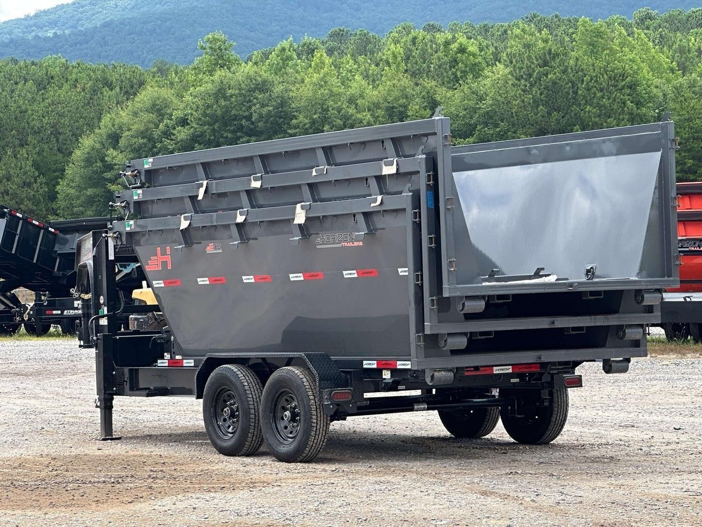 Horizon 16' RDZ GN Roll off Bundle (2) 7k Axles + 3 Bins w/ 4' Walls HZN16GN7K4FTEDZ3GrayFL - Ghost ROP - Stryker Dealership Group