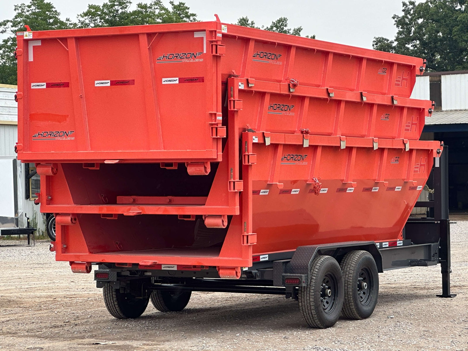 Horizon 16' RDZ GN Roll off Bundle (2) 7k Axles + 3 Bins w/ 4' Walls HZN16GN7K4FTEDZ3ORANGEFL - Ghost ROP - Stryker Dealership Group