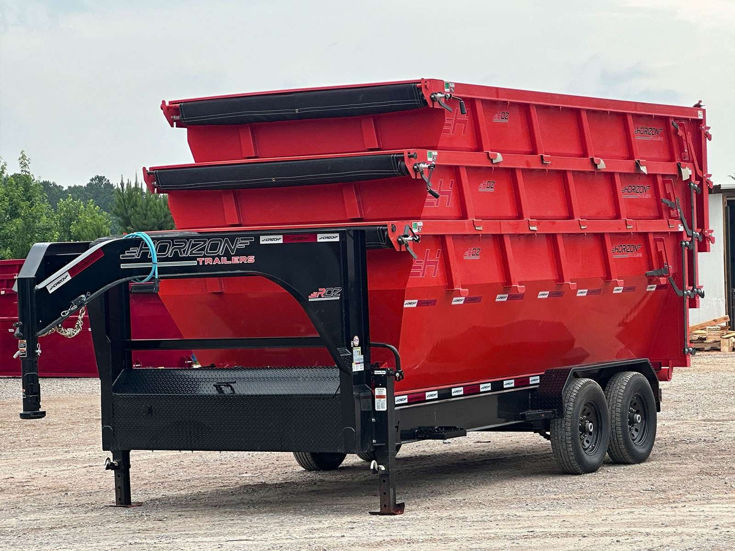 Horizon 16' RDZ GN Roll off Bundle (2) 7k Axles + 3 Bins w/ 4' Walls HZN16GN7K4FTEDZ3REDMI - Ghost ROP - Stryker Dealership Group