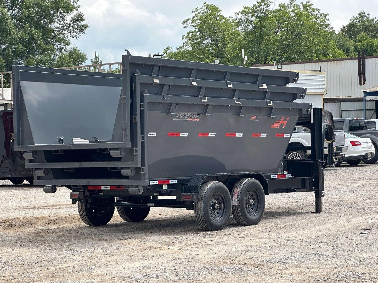 Horizon 16' RDZ GN Roll off Bundle (2) 8k Axles + 3 Bins w/ 4' Walls HZN16GN8K4FTEDZ3GrayFL - Ghost ROP - Stryker Dealership Group