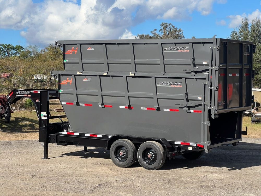 Horizon 20' HRD GN Roll off Bundle (2) 10k Axles + 2 Bins w/ 6' Walls HZN20GN10K6FTEDZ3GrayAL - Ghost ROP - Stryker Dealership Group