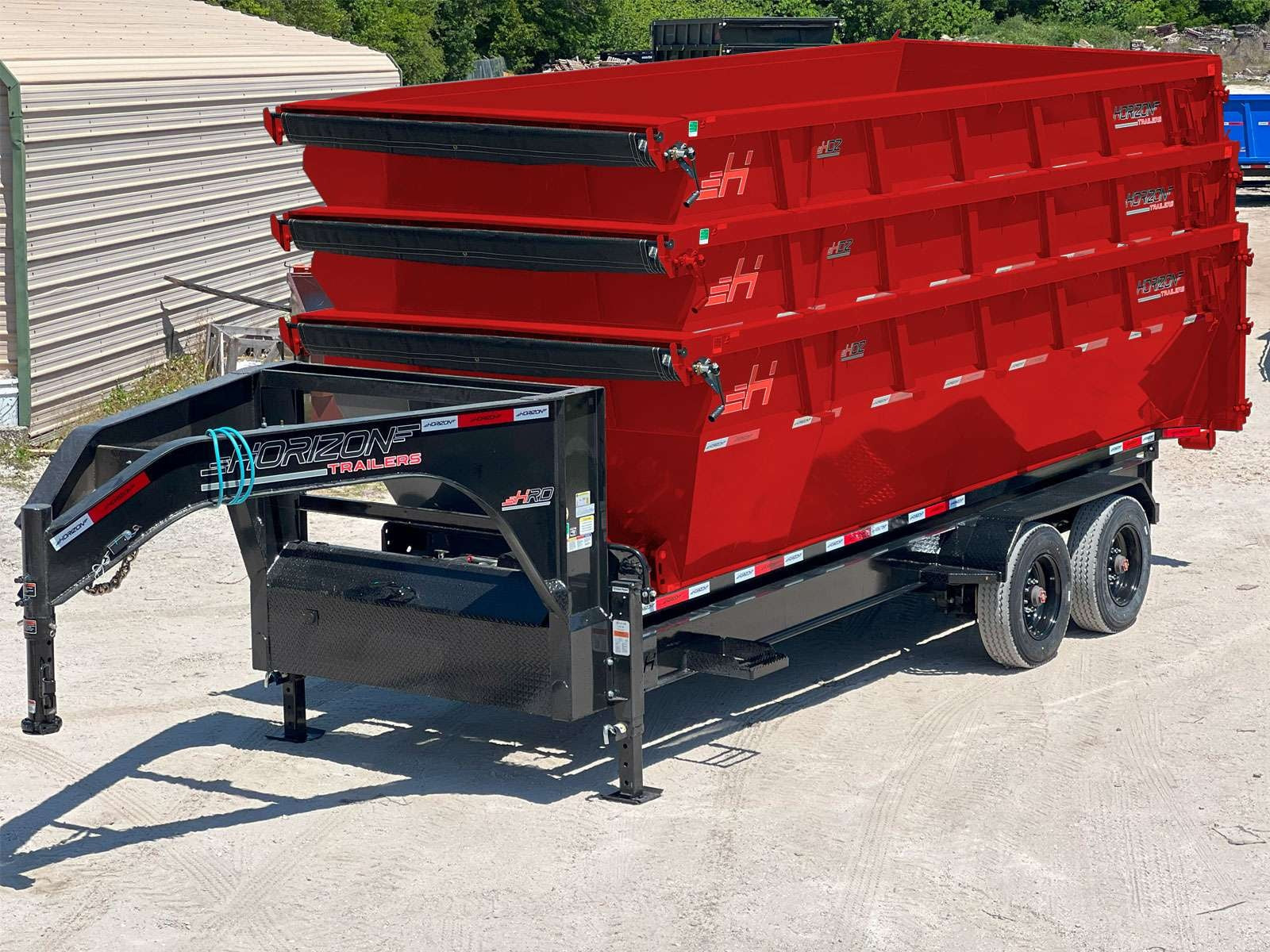 Horizon 20' HRD GN Roll off Bundle (2) 10k Axles + 3 Bins w/ 4' Walls HZN20GN10K4FTEDZ3REDTX - Ghost ROP - Stryker Dealership Group
