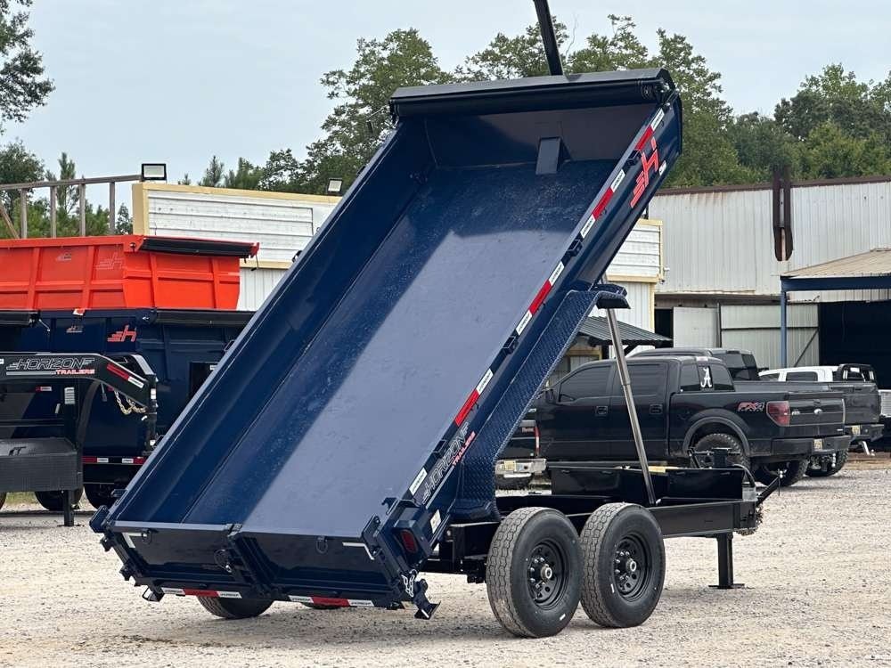 LZ7 14' BP Telescopic Dump Trailer Navy Blue - (2) 7k Axles - Spare Tire - 3 Way Door - 3" Ramps - T 5906 - Stryker Dealership Group