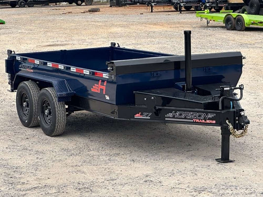 LZ7 14' BP Telescopic Dump Trailer Navy Blue - (2) 7k Axles - Spare Tire - 3 Way Door - 3" Ramps - T 5906 - Stryker Dealership Group