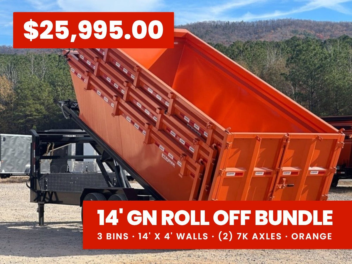 Stryker 14' GN Roll off Bundle (2) 7k Axles + 3 Bins w/ 4' Walls 2581-C - Stryker Dealership Group