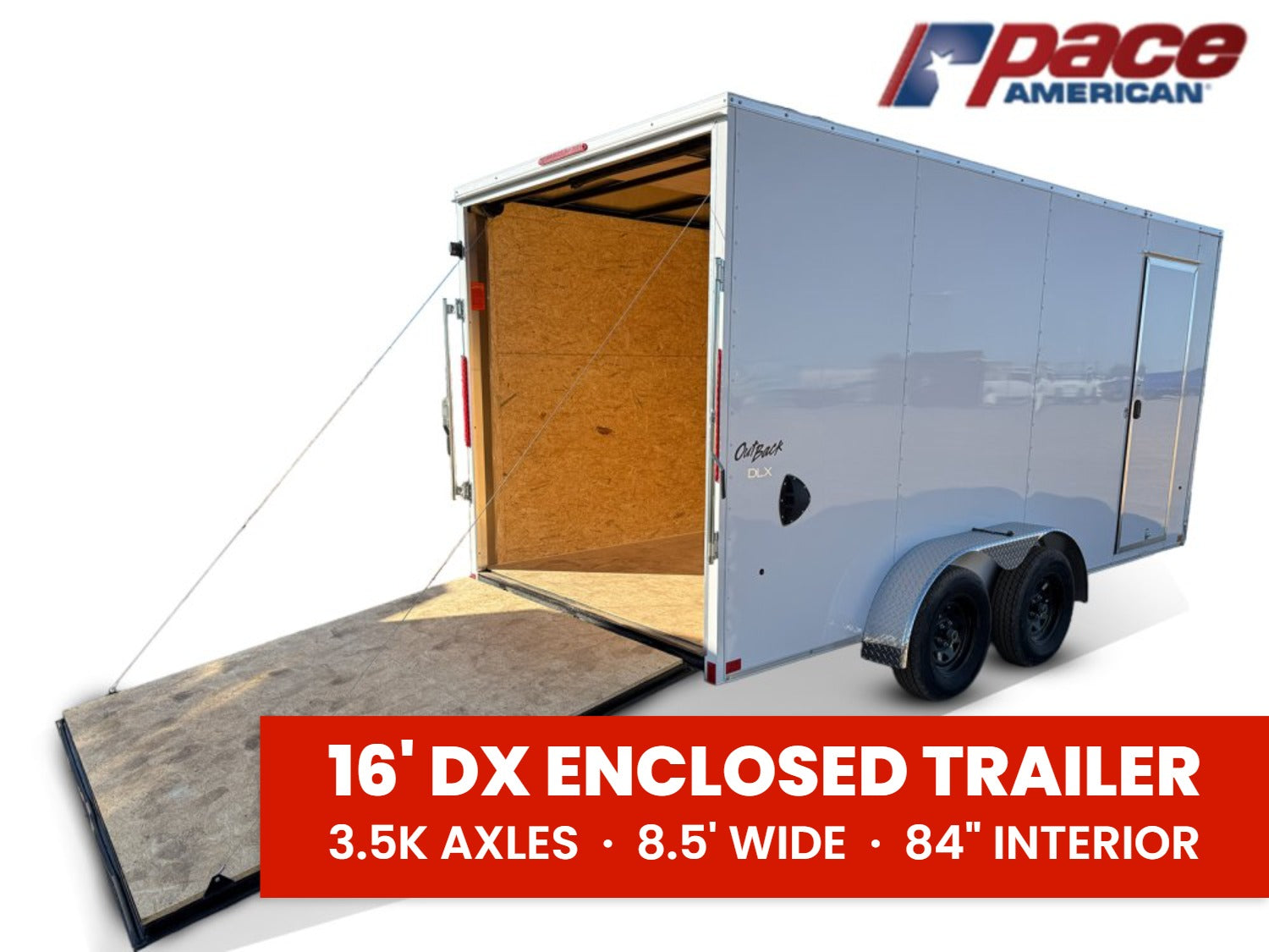 8.5 x 16 Outback DLX Flat Top V Nose Car Hauler (2) - 3500 lbs Axles 154072