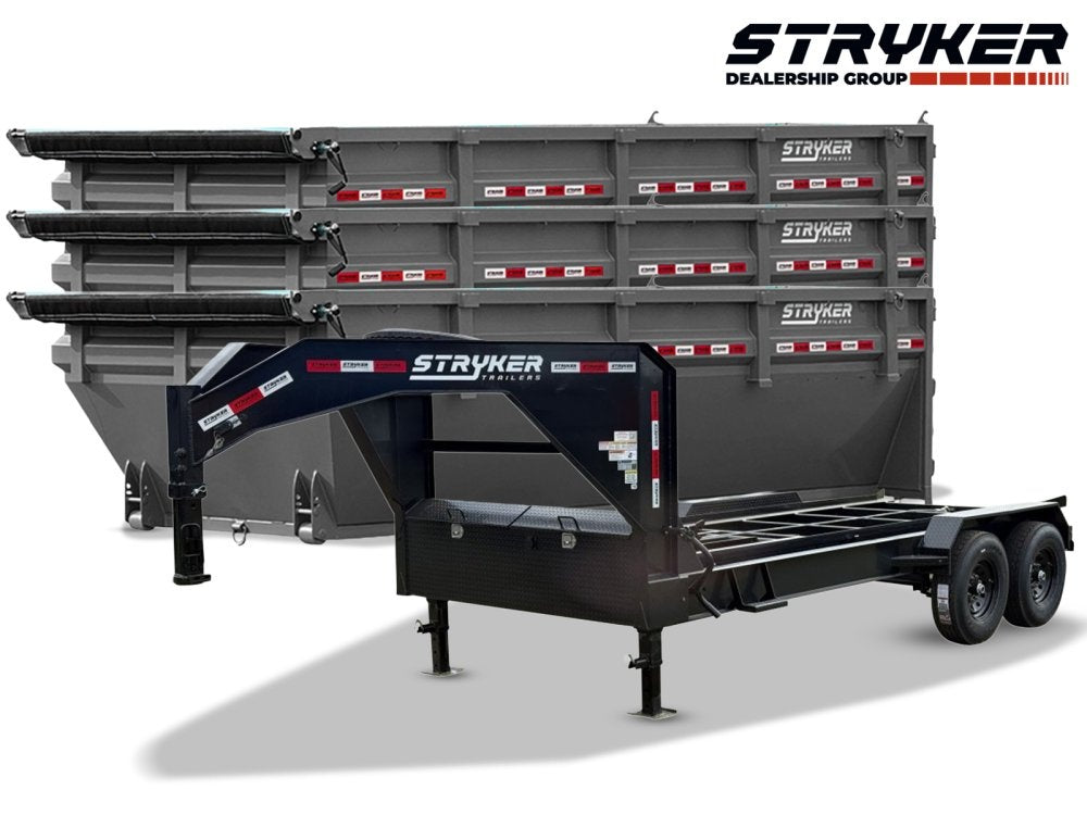 Stryker 16' GN Roll off Bundle (2) 7k Axles + 3 Bins w/ 4' Walls - Roll Off Packages/RO 16' Gooseneck - Stryker Dealership Group