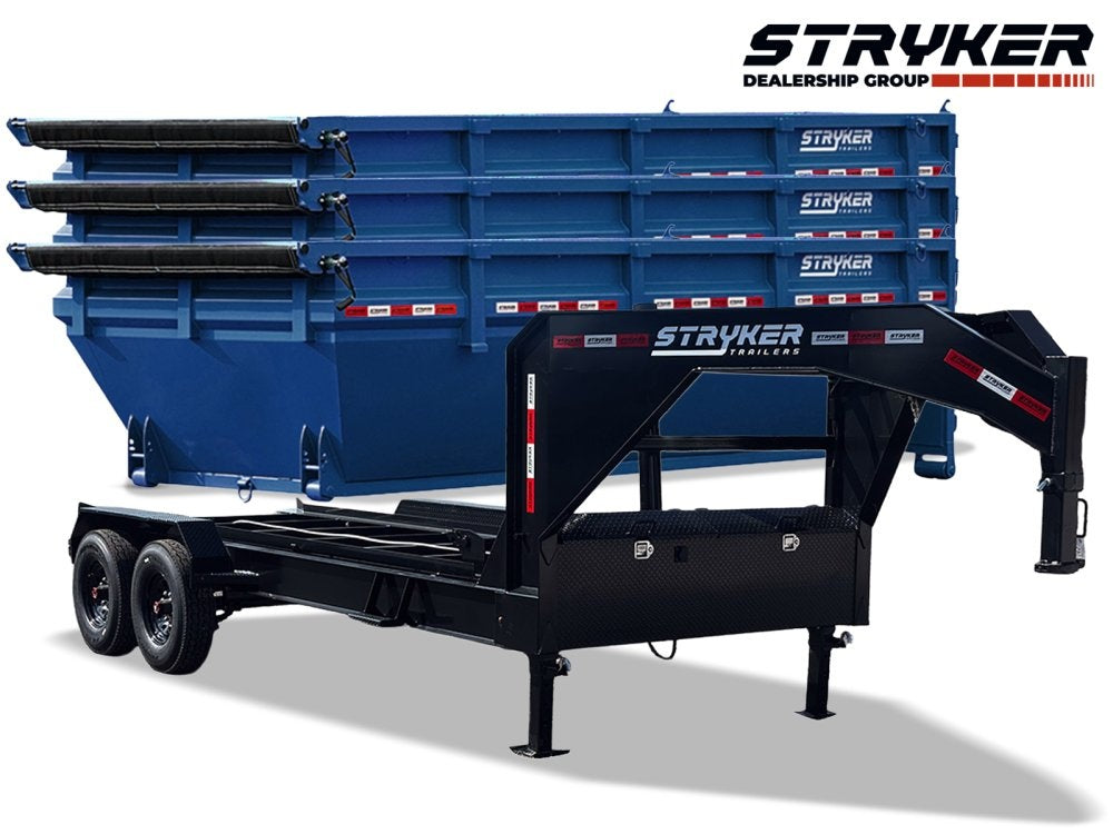 Stryker 16' GN Telescopic Roll off Bundle (2) 8k Axles + 3 Bins w/ 4' Walls - Roll Off Packages/RO 16' Gooseneck - Stryker Dealership Group