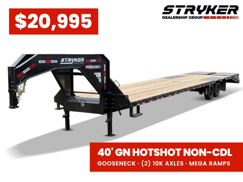 40' Stryker Gooseneck Hotshot Non-CDL Deckover Trailer Mega Ramps - (2) 10K Axles - Derated 625