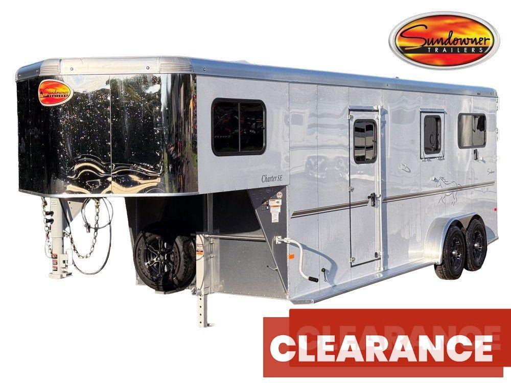 Sundowner Charter SE 2+1 Gooseneck Straight Load - White w/Stainless Nose (2) 5,200lb Axles - Side R - 2 Horse - Horse Trailers - Stryker Dealership Group
